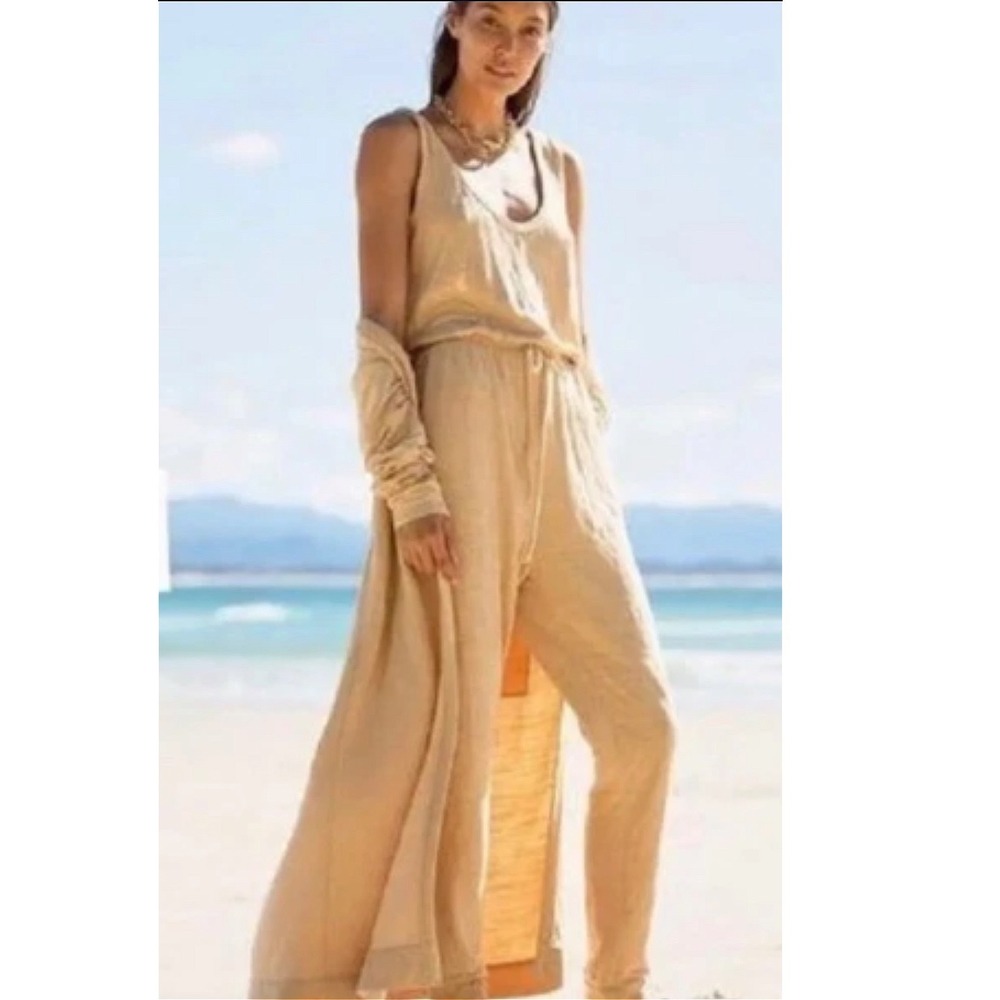 Free People Beach Scoop Neck Jumpsuit Honey Yellow Drawstring Large